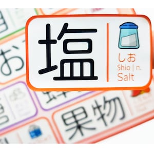 Folha de adesivos para memorização de Kanji 9 "Comida e bebidas"