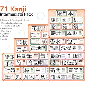 Pacote de adesivos de memorização de kanji com 8 folhas