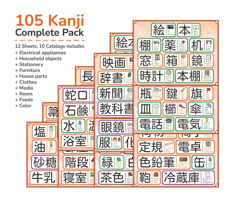 12 Sheets Kanji Memorization Sticker Value Pack - Etsy