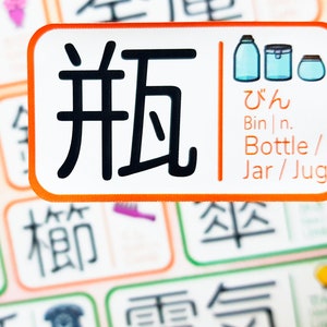 Folha de adesivos para memorização de Kanji 2 "Objetos domésticos"