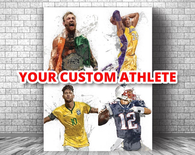 Your Custom / Favorite Athlete Poster - Canvas Print, Sports Art, Poster, Kids Decor, Man Cave Gift, Wall Decor, Canvas Wrap, Sports Figure