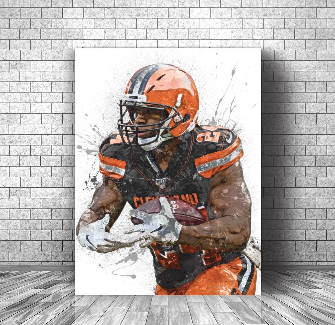Nick Chubb Poster Cleveland Browns Canvas Print Sports Art Etsy