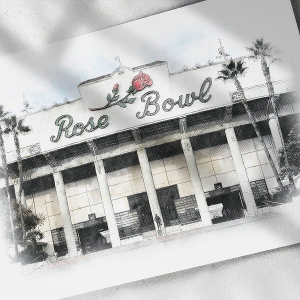 The Rose Bowl Stadium Drawing, Sketch, Watercolor Poster - Canvas Print, Sports Art Print, Man Cave Gift, Wall Decor, Tribute, UCLA