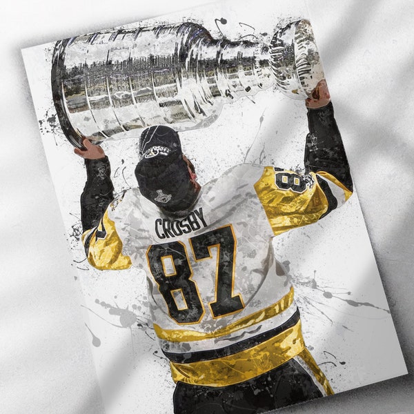 Sidney Crosby Pittsburgh Penguins Poster - Canvas Print, Sports Framed Print, Hockey Poster, Decor, Man Cave Gift, The Kid, Stanely Cup