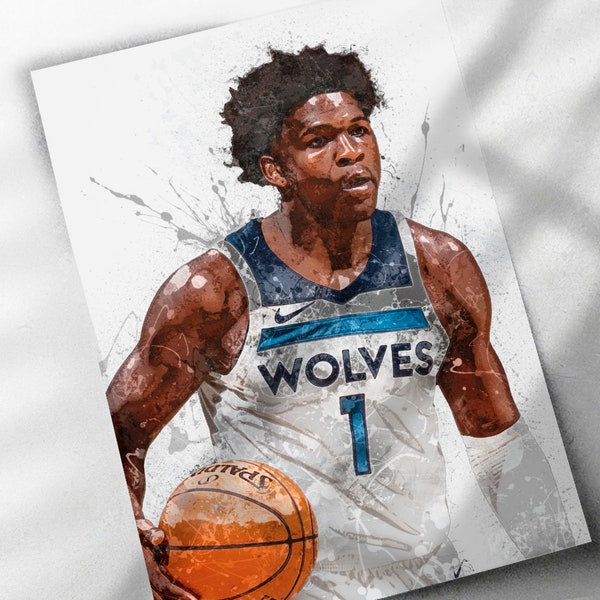 Anthony Edwards Poster - Minnestoa Timerwolves - Canvas Print, Sports Framed Print, Basketball Poster, Kids Decor, Man Cave Gift, Wrap