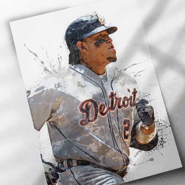 Miguel Cabrera Poster, Detroit Tigers Poster - Canvas Print, Sports Art Print, Baseball Poster, Kids Decor, Man Cave Gift, Wall Decor, Wrap