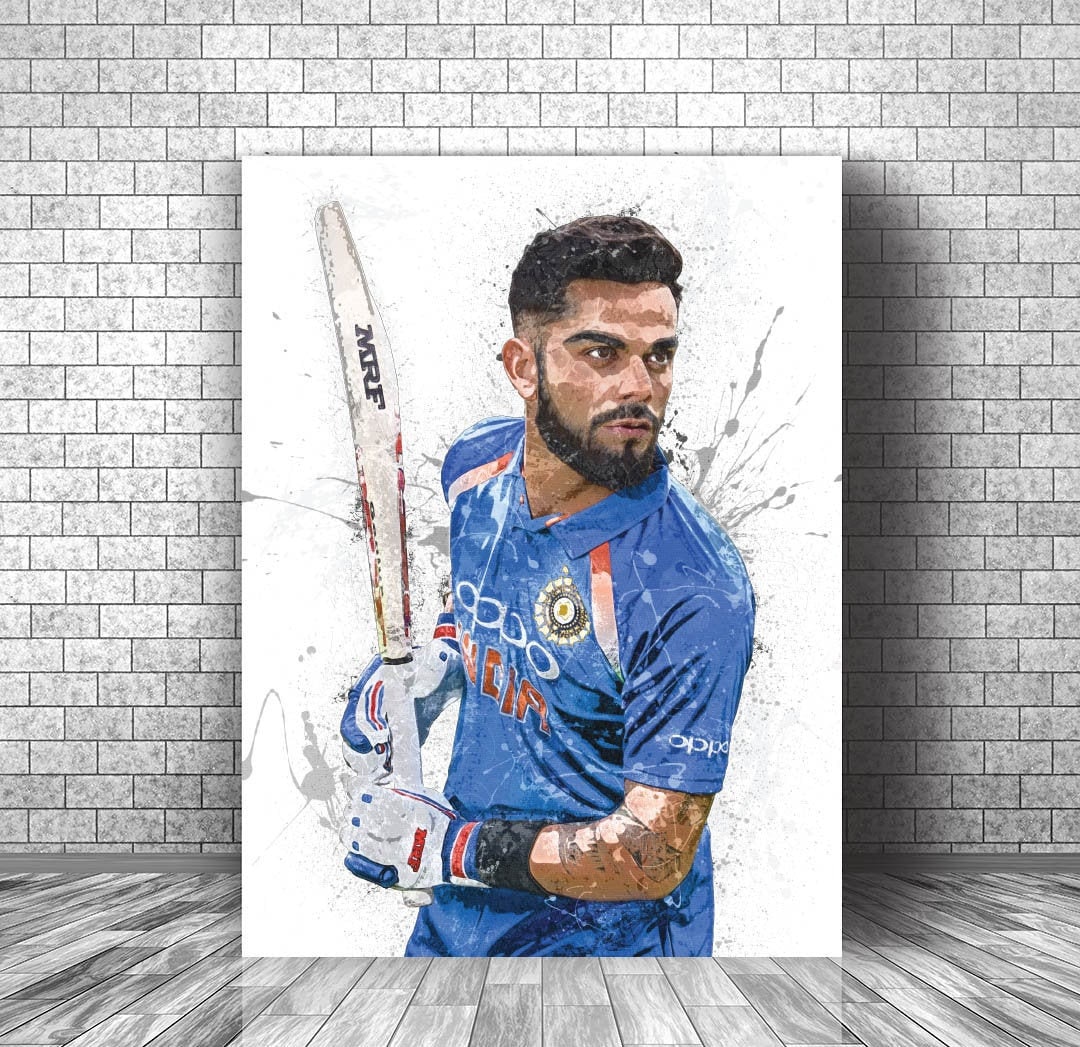 Virat Kohli Poster Canvas Print, Sports Art Print, Man Cave Gift, Wall