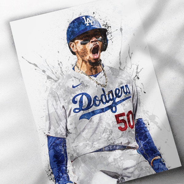 Mookie Betts Poster, LA Dodgers - Canvas Print, Framed Art Print, Baseball Poster, Kids Decor, Man Cave Gift, Wall Decor, Wrap, Los Angeles