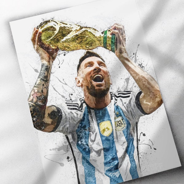Lionel Messi Poster - Canvas Print, World Cup, Framed, Soccer Poster, Decor, Man Cave Gift, Wall Decor, Wrap, Argentina National Football