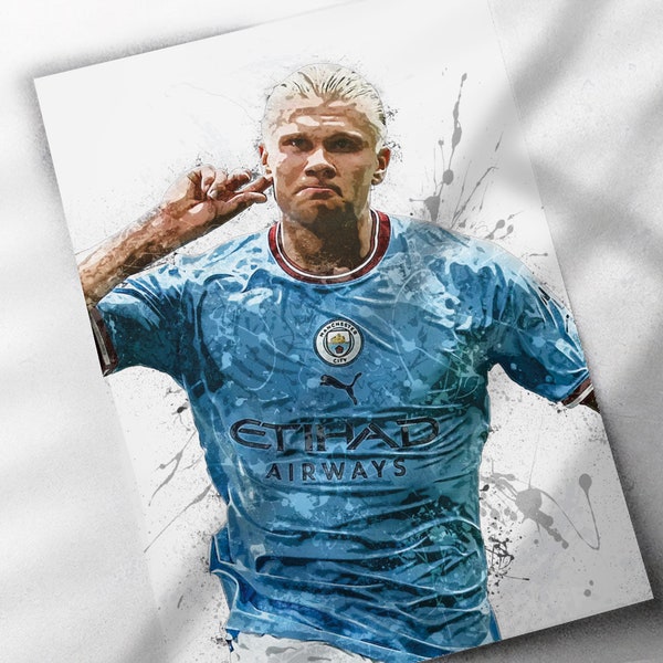 Erling Haaland Poster - Printed Poster, Canvas Wrap or Frame, Man Cave Gift, Wall Decor, Manchester City, Football, Soccer, Norway, Daemon