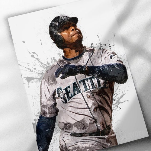 Ken Griffey Jr Seattle Mariners Illustrated Baseball Print Etsy