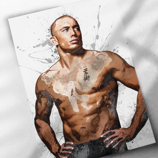 Georges St. Pierre Poster - Canvas Print, Sports Art Print, Football Poster, Kids Decor, Man Cave Gift, Wall Decor, Wrap, MMA, UFC, Rush