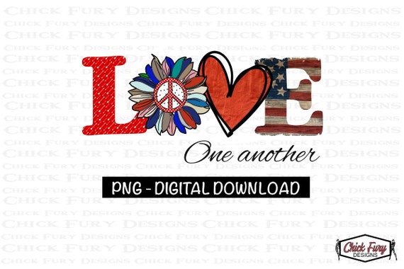 Download Love One Another W Sunflower Peace Sign Hippie Red White Blue Etsy