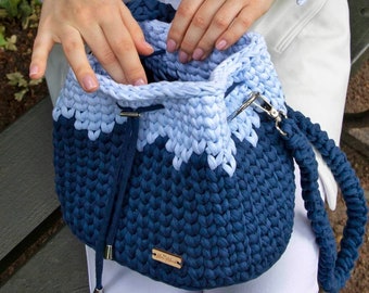 HANDMADE WOMENS Knit BAG, Crochet blue Bag , Designers Bag , Knitted Bag,Boho bag, Blue bag