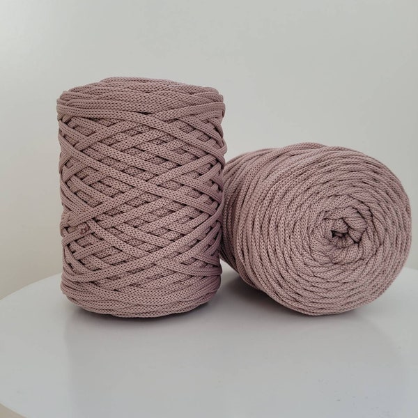 Polyester rope, Polyester cord for crochet, 5mm crochet cord, Knitting rope, Macrame cord, Dusty rose colour  cord, Dusty pink rope
