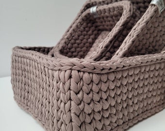Set di cestini all'uncinetto, Contenitore per piccoli oggetti, Organizer per trucchi, Decorazione per la casa con regalo, Tre cestini all'uncinetto, Set di scatole all'uncinetto,