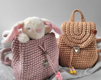 Handmade kids backpack, Knit small backpack for kids, Crochet  backpack purse for children,  Girl knit backpack purse, rucksack, kids gift