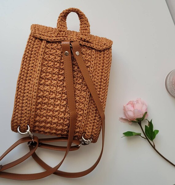 Red Handmade Backpack, Knit Medium Backpack, Crochet  display picture 1