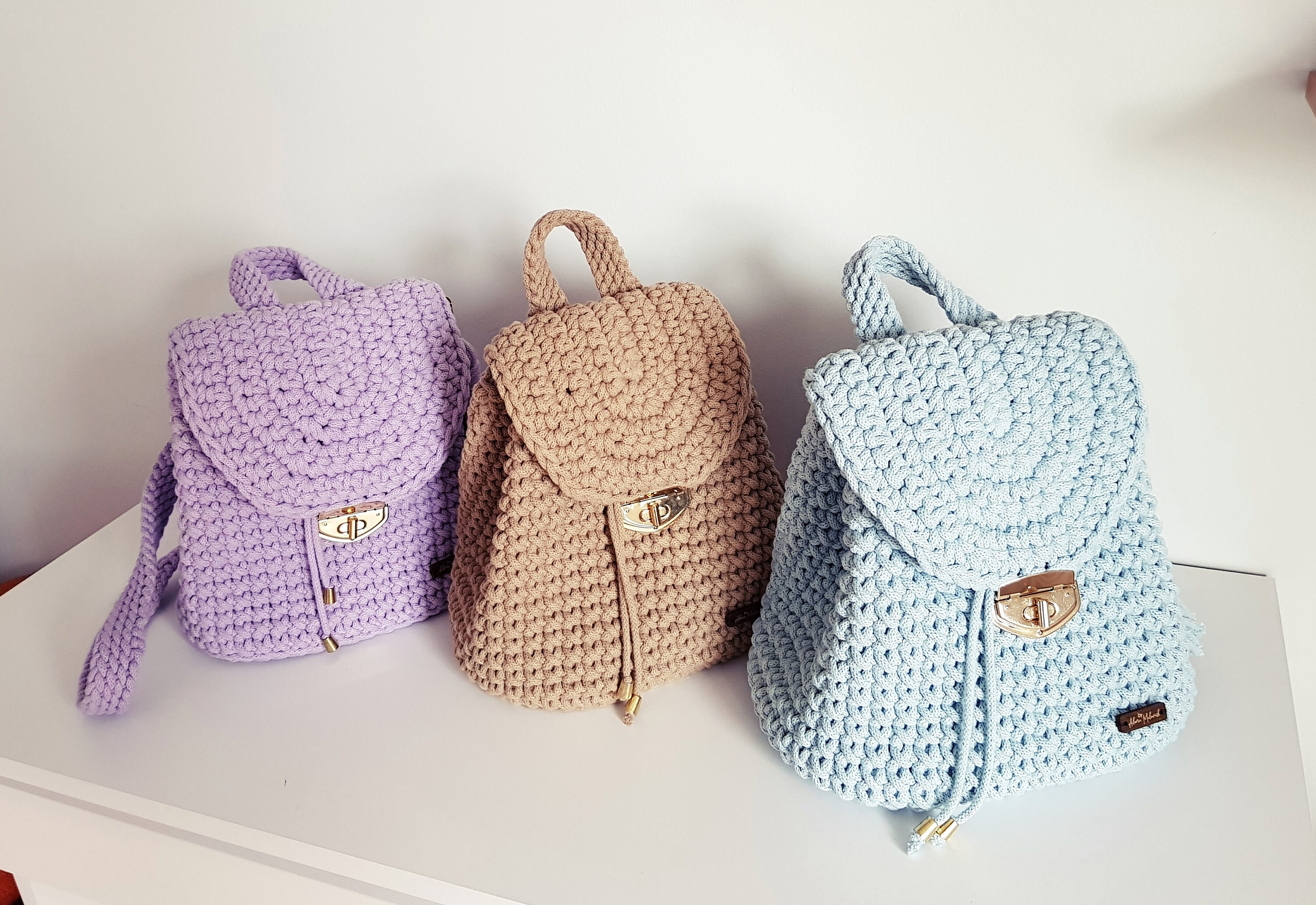 Handcrafted Blue Knit Backpack K&C - Personalized Knitted Backpack – Knit & Carry main image 4