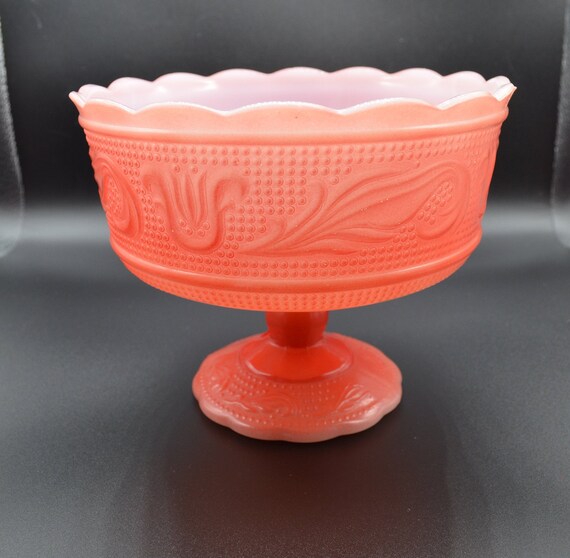 Red Milk Glass Footed Bowl Candy Dish E.O. Brody Co. M6000 Etsy