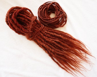 Set of red crochet synthetic Double Ended Dreads (D.E.Dreads) and braids plus one texture C.E.braid dreadlock extensions fake dreads