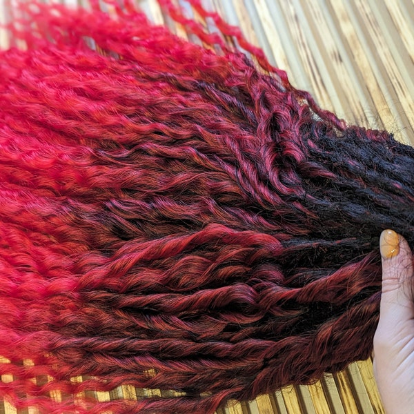 Ombre Black Red  Curly dreads Synthetic crochet dreads extensions  red Boho DE Dreads Curly double ended dreadlocks red dreads