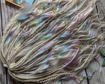Blonde Brushable Curly dreads Synthetic rainbow crochet dreads extensions rainbow blonde Boho DE Dreads Curly double ended blonde waves curl