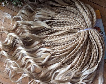 Blonde waves with thick braids at the base Curly dreads Synthetic crochet dreads extensions blonde Boho DE Dreads Curly double ended