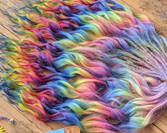 Colourful ombre Curly dreads rainbow Synthetic crochet dreads extensions colorful Boho DE Dreads Curly double ended dreadlocks blue green