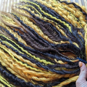 Yellow brown Curly dreads Synthetic crochet dreads extensions  yellow dark brown Boho DE Dreads Curly double ended dreadlocks yellow dreads