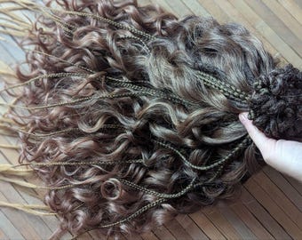 Brown ombre Curly dreads Synthetic crochet dreads extensions brown Boho DE Dreads Curly double ended dreadlocks dark brown light brown dread