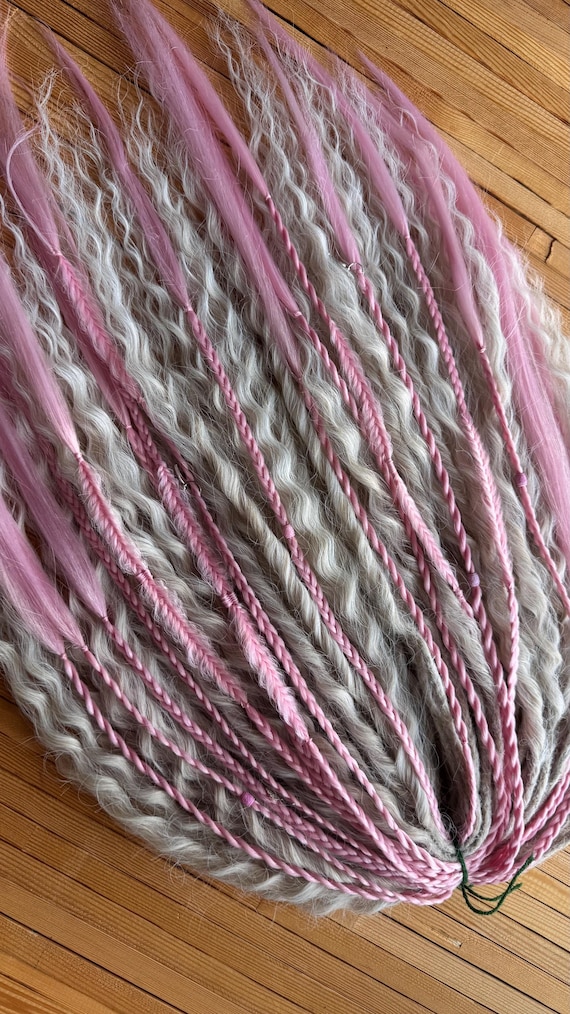 Blond Curly dreads with pink braids Synthetic crochet dreads extensions blond Boho DE Dreads Curly double ended dreadlocks blond de braids