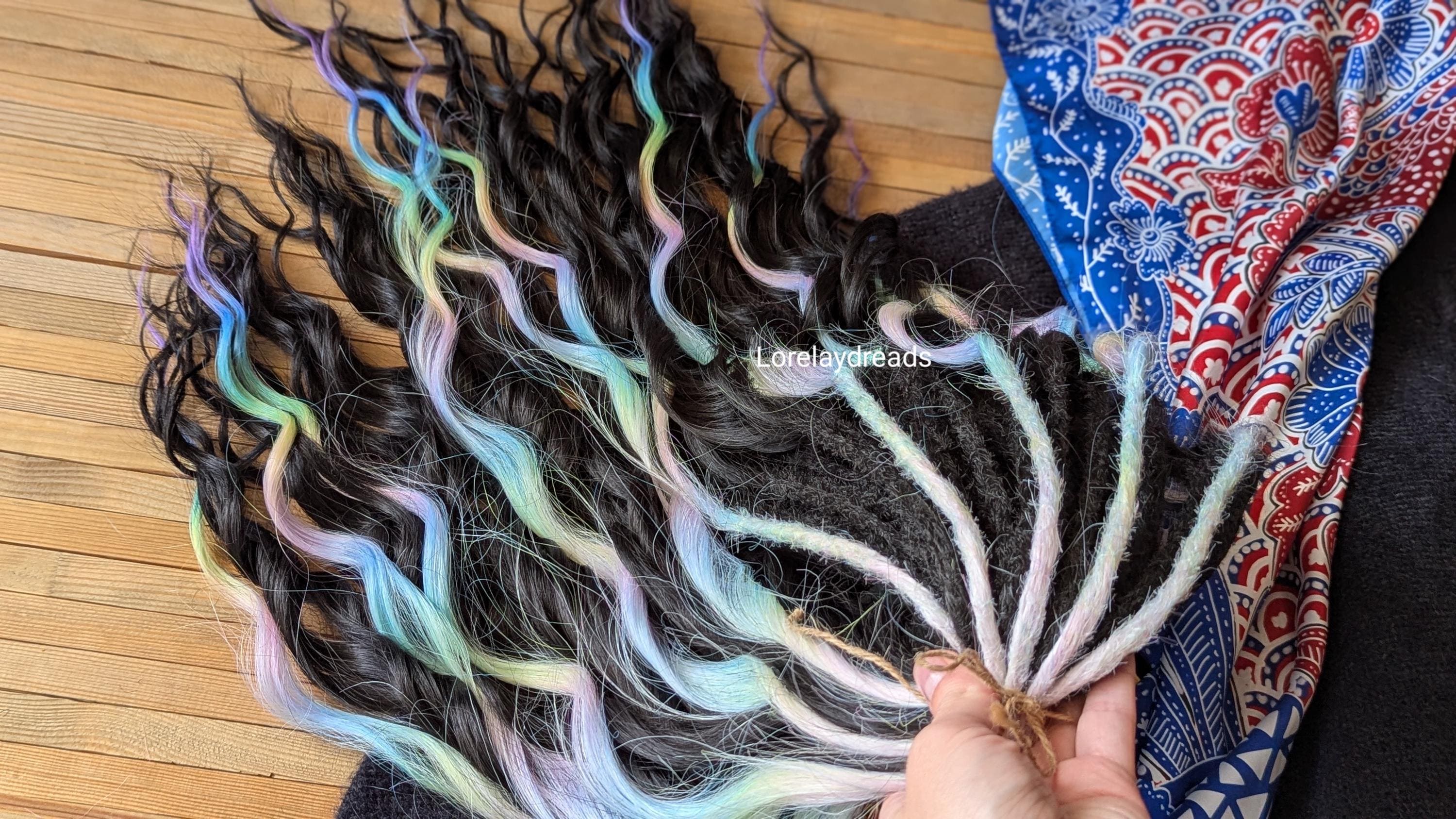 Anna Black rainbow Curly crochet dreads Synthetic crochet dreads extensions black hair ext Boho DE Dreads Curly double ended dreadlocks wave