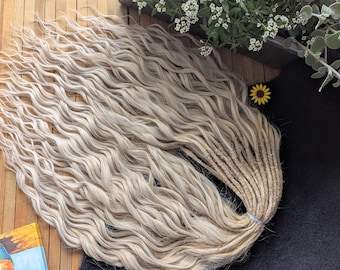 Blonde ombre Brushable Curly dreads Synthetic blonde crochet dreads extensions blonde Boho DE Dreads Curly double ended blonde waves curl