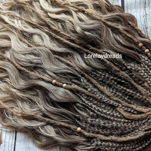 Brown ombre waves with braids at the baseCurly dreads Synthetic crochet dreads extensions brown Boho DE Dreads Curly double ended dreadlocks