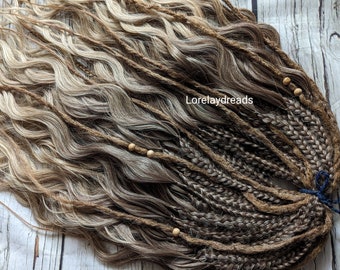 Brown ombre waves with braids at the baseCurly dreads Synthetic crochet dreads extensions brown Boho DE Dreads Curly double ended dreadlocks