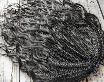 Black waves with braids at the base Curly dreads Synthetic crochet dreads extensions black Boho DE Dreads Curly double ended dreadlocks