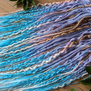 New full set of different braids and soft curly dreads blue purpule pink double ended dreadlocks. Fake dreads. Soft dreadlocks synth hair ex