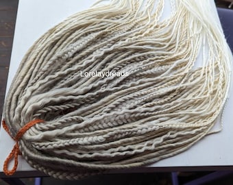 Full set Boho dreadlocks, Mix of Double ended dreadlocks and de braids, Light blond Ombre grey Synthetic braids, spiral Dreadlock extensions