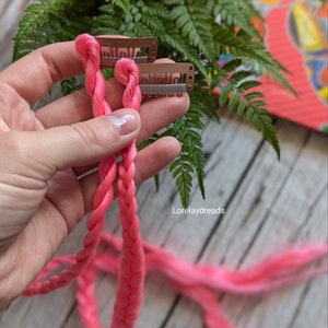 Pink Braids on clip, dreads on clip, Braid extensions, Synthetic braids, Braid extension, hair clips, Crochet pink dreadlocks