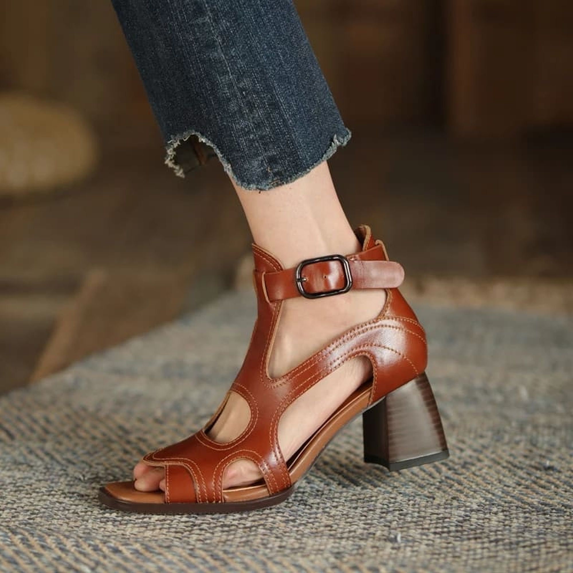 Genuine Leather Black Women Leather Sandals l Istanbul market
