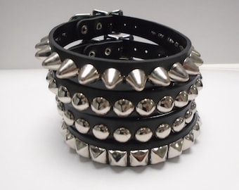 Black 3/4&quot; Vegan Friendly Studded Collar Choker Necklace with Adjustable Buckle