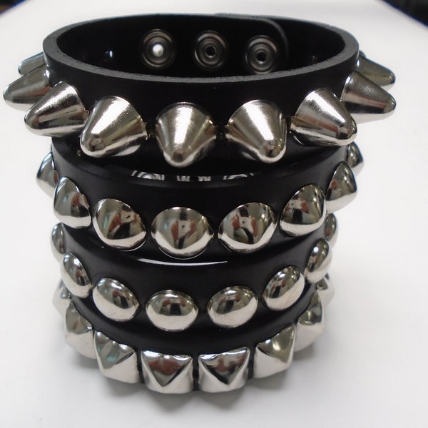 Black 3/4" Vegan Friendly Studded Bracelet Band Cuff Wristband with 1/2" Studs