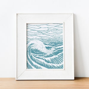 Waves in Blue / Abstract Landscape Line Drawing, Printable Wall Art, Modern Wall Decor / Digital Download