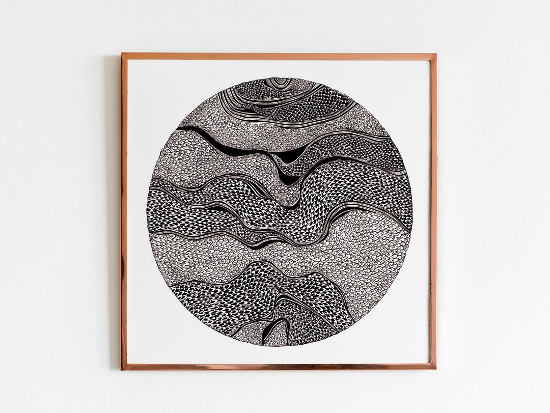 Circle No:16, Black and White Abstract Geometric Minimalist Art Print ...