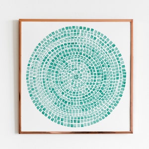 Circle no:3 / Green Watercolor Abstract Geometric Printable Wall Art / Minimalist Home Decor / Digital Download