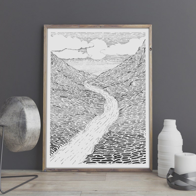 Abstrakte Wandkunst ‚Wasserfall‘ In Schwarz-Weiß | 50,8 X 101,6 Cm | Leinwand Mit Holzrahmen | Moderne Deko Für Wohnzimmer & Büro