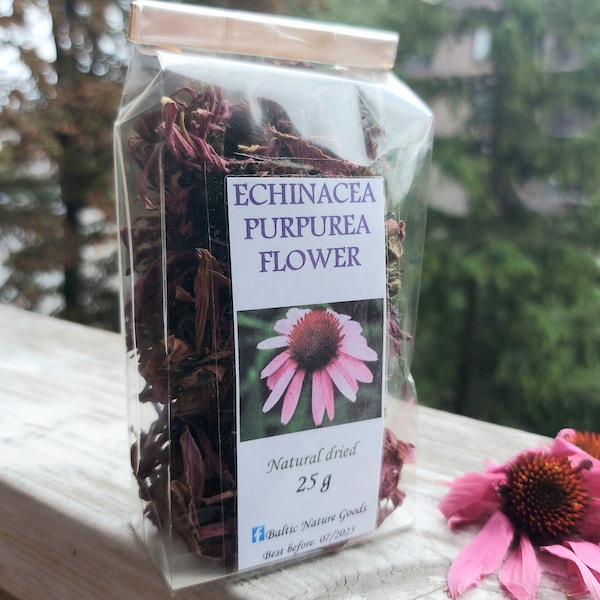 Echinacea Purpurea-Blumen, Ernte 2023, natürlicher Kräutertee, lila Sonnenhut, getrocknete verpackte Bio-Kräuterblume, litauisches Produkt