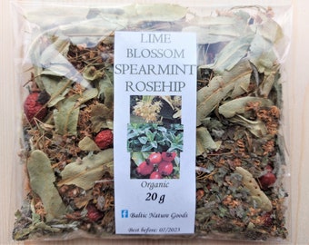 Herbal Natural Blend Tea: Spearmint Tops, Lemon-balm, Wild Rosehip Fruits, 2023 Harvest, Mentha Spicata, Melissa Officinalis, Rosa Canina