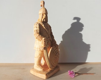 Hand Carved Linden Wood Knight Sculpture: Medieval Tartar Warrior, Original Art